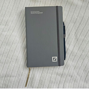 Deutsche Bank Gray Hardcover 8.25 x 5.25" College Ruled Notebook with Pen NEW